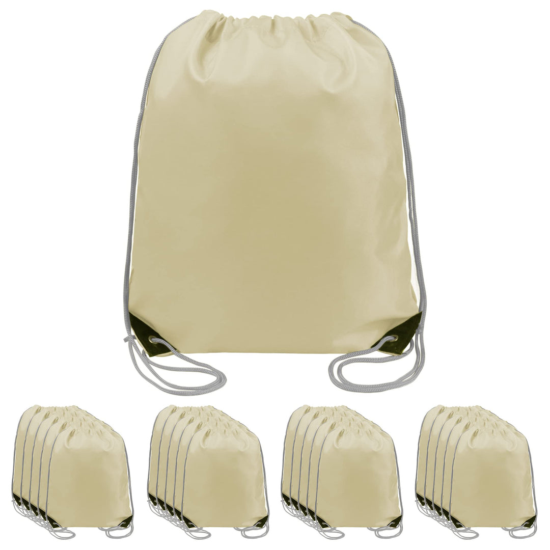BeeGreen 20 Pieces Beige Drawstring Backpack Bags Cinch Bags Bulk Heavy Duty String Backpack Machine Washable Lightweight Sackpack Sport Bags for Men Women