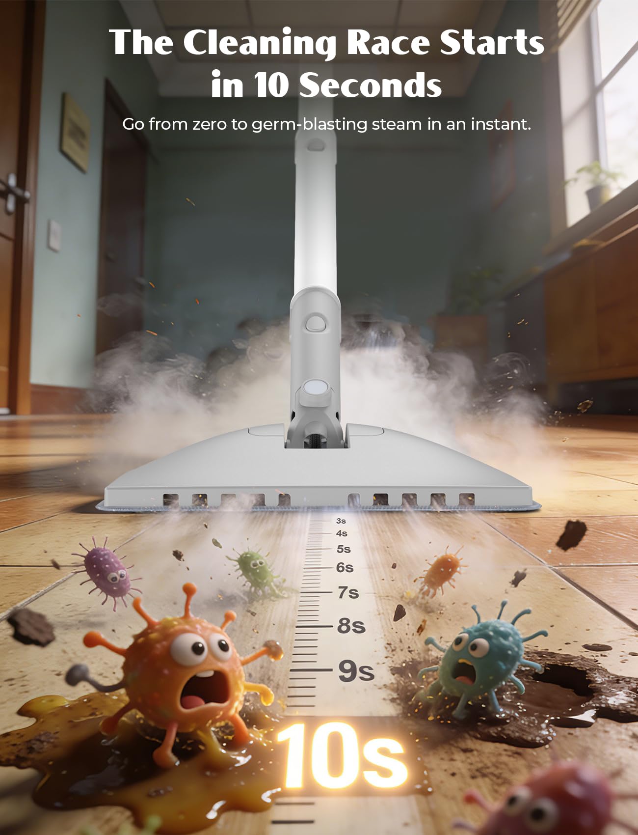 10-in-1 Steam Mop with Detachable Handheld Steamer, Multi & Up Steamer for Cleaning with 350ml Tank,10s Heat-Up, 7M Cord, 120℃ 1300W Powerful Floor Steam Mop for Hardwood Floors, Grout, Carpet