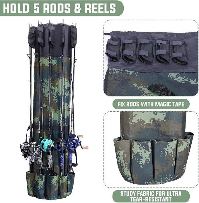 Sougayilang Folding Fishing Rod Case Organizer Pole Storage Bag Rod Reel Tackle Carrier Fishing Rod Bag Fishing Case