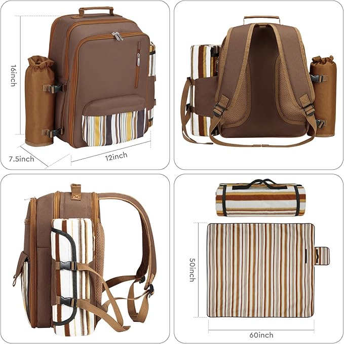 Couple Gifts 24L Picnic Basket Set, Brown Insulated Picnic Backpack for 2, Leak Proof Cooler Camping Gifts, Cool Bridal Shower Gifts Anniversary Engagement Wedding Gifts for Couples, Mr and Mrs Gifts