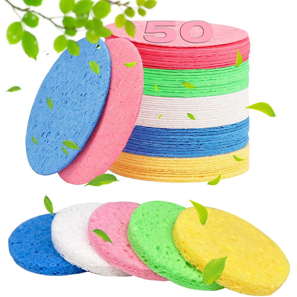 50-Count Compressed Facial Sponges For Estheticians- 100% Natural Cellulose Face Cleansing Sponge Spa Sponges For Face Cleansing
