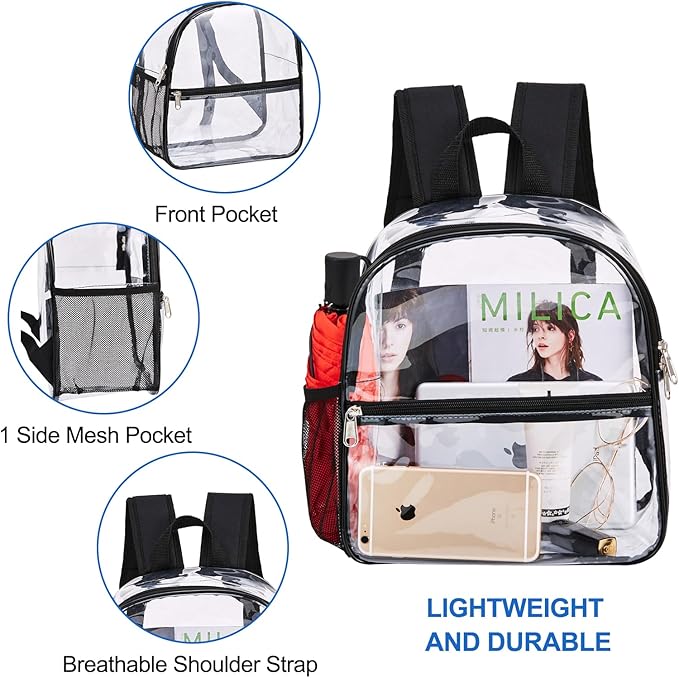 USPECLARE Clear Backpack for Stadium Approved 12×6×12, Water proof Clear Bag for Stadium Events and Concert Work Sport Event