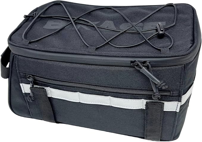 BiKase Big Momma Bike Trunk Bag - Universal Fit Medium Rear Rack Bag with Side Pockets, Top Bungee, Mesh Pocket, Key Holder & Reflective Accents - Spacious Bicycle Rack Bag for Ebikes & Bicycles