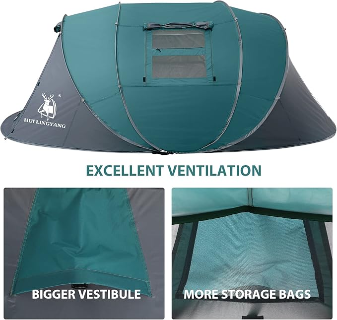 6 Person Easy Pop Up Tent,12.5’ x 8.5‘ x53.5,Automatic Setup,Waterproof, Double Layer,Instant Family Tents for Camping,Hiking & Traveling