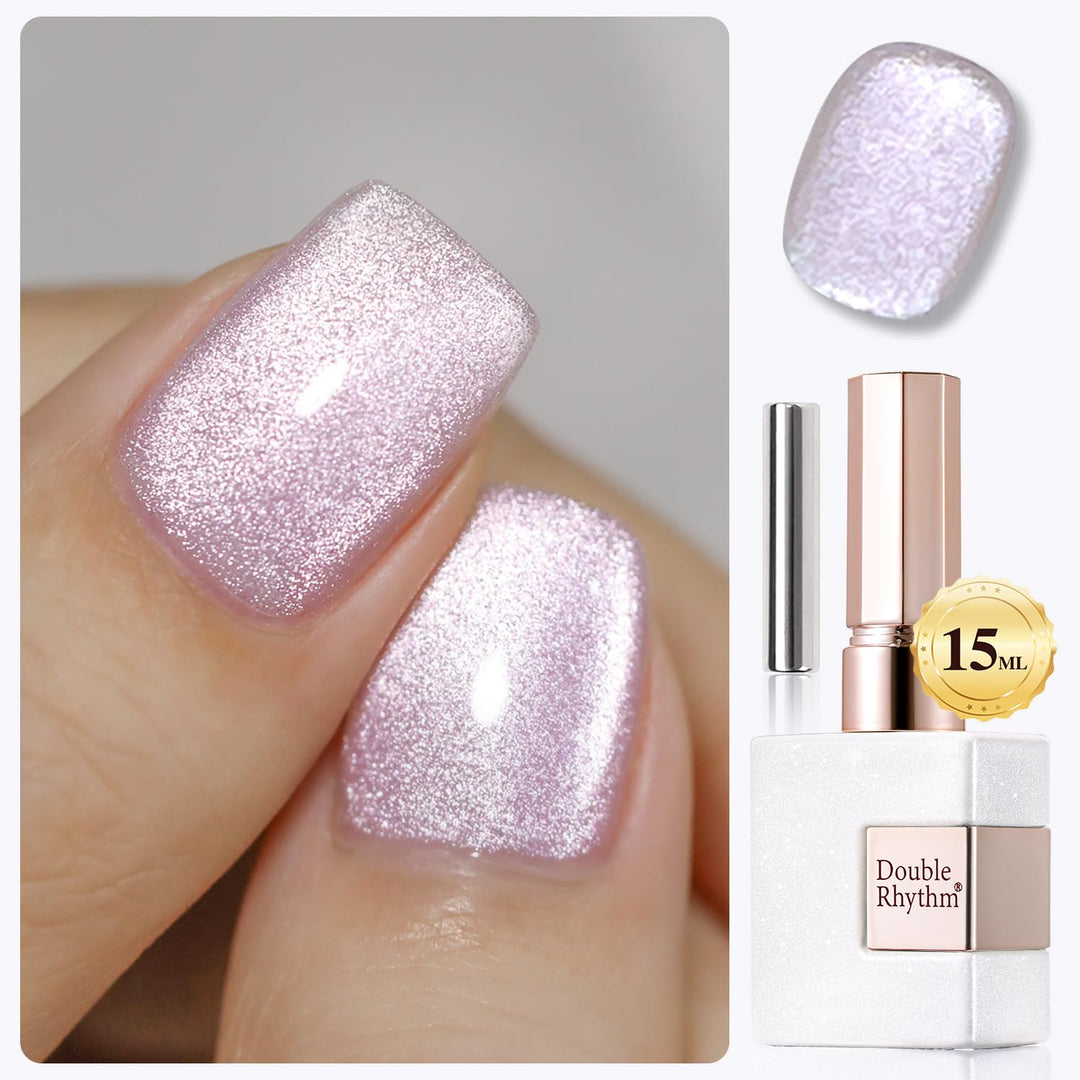 Double Rhythm 15ML Ice Glass Cat Eye Gel Polish with Magnet Holographic Glitter Shimmer Translucent Sheer Color Salon Soak Off Magnetic at Home (Purple-MC1139)