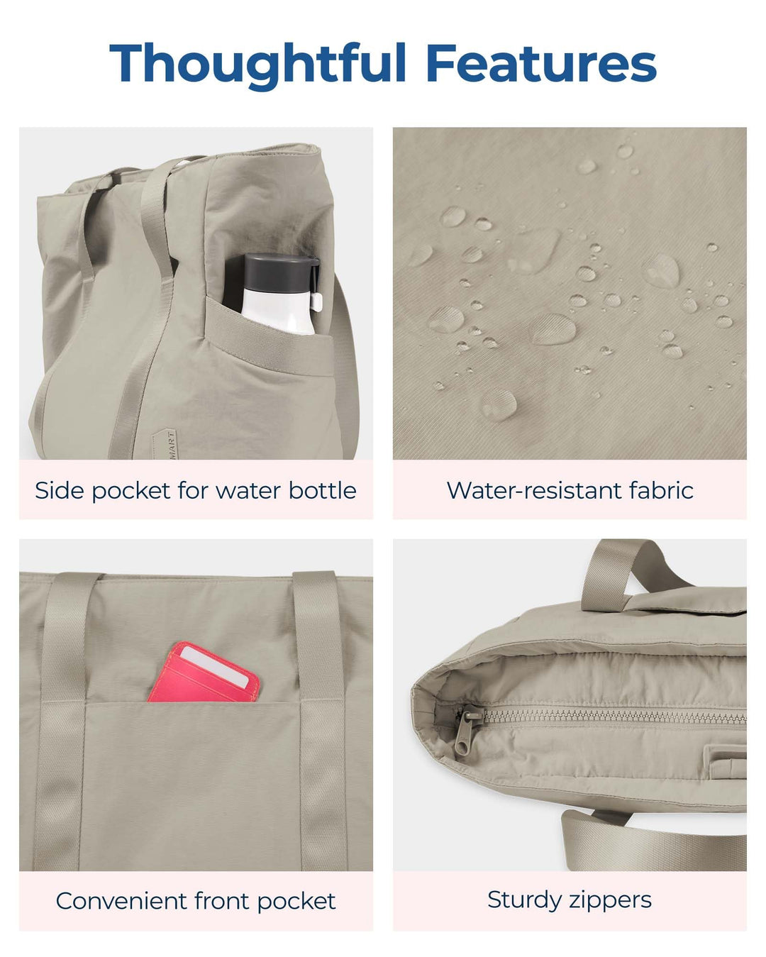 BAGSMART Tote Bag for Women with Zipper, Gym Tote with Compartments, Laptop Work Tote Nurse Dance Yoga Bag for Sport, Travel