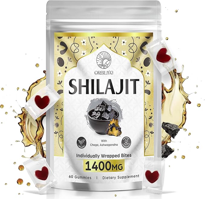 1400 MG Shilajit Gummies, Shilajit Pure Himalayan Organic Gummies with Ashwagandha, Himalayan shilajit for Men, 85+ Trace Minerals & Fulvic Acid, Individually Wrapped, Sugar-Free, 60 Counts