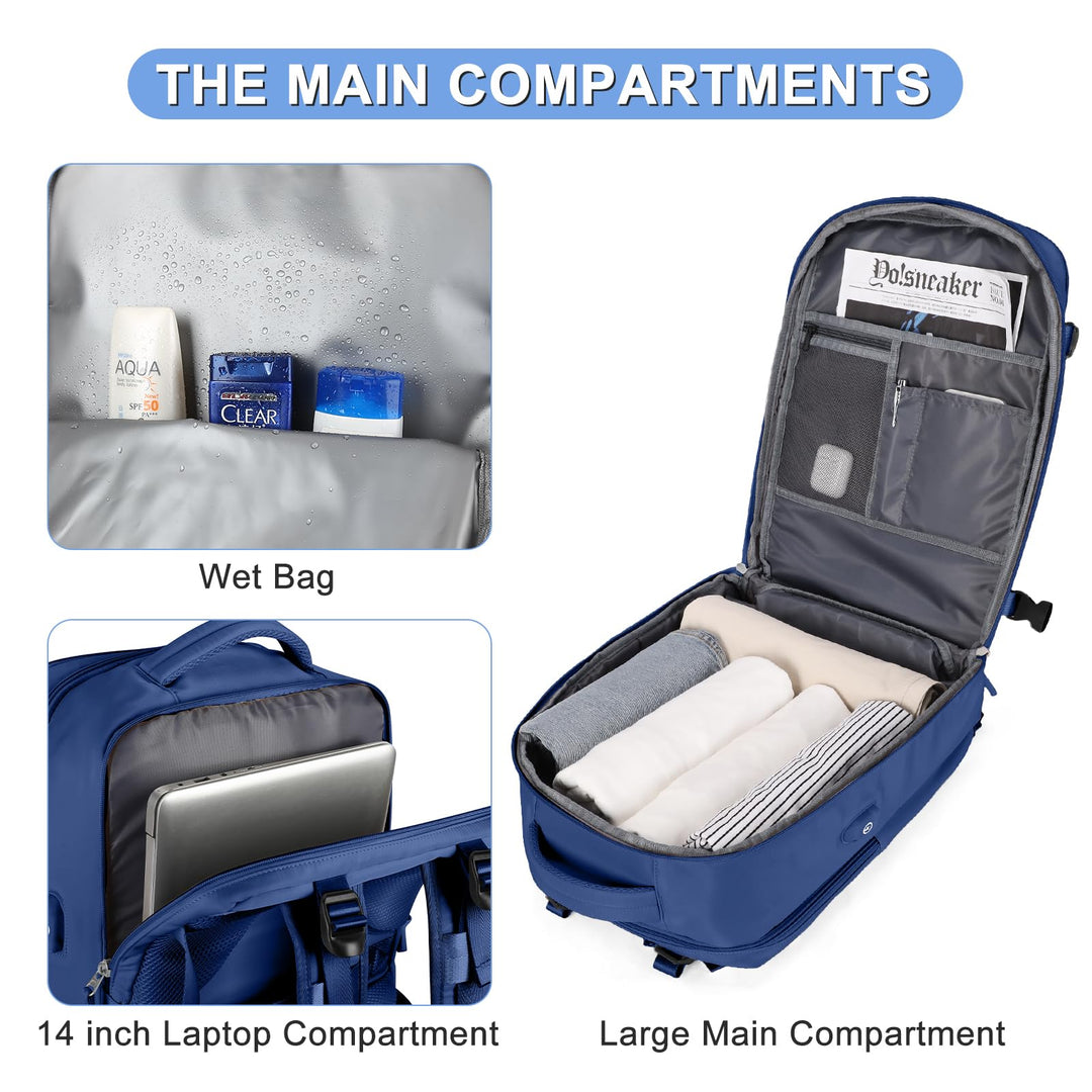 coofay Travel Backpack Carry On Backpack Personal Item Travel Bag Mochila De Viaje Carry On Backpack For Airplanes Traveling Backpack For Women Gym Backpack College Backpack Sapphire Blue