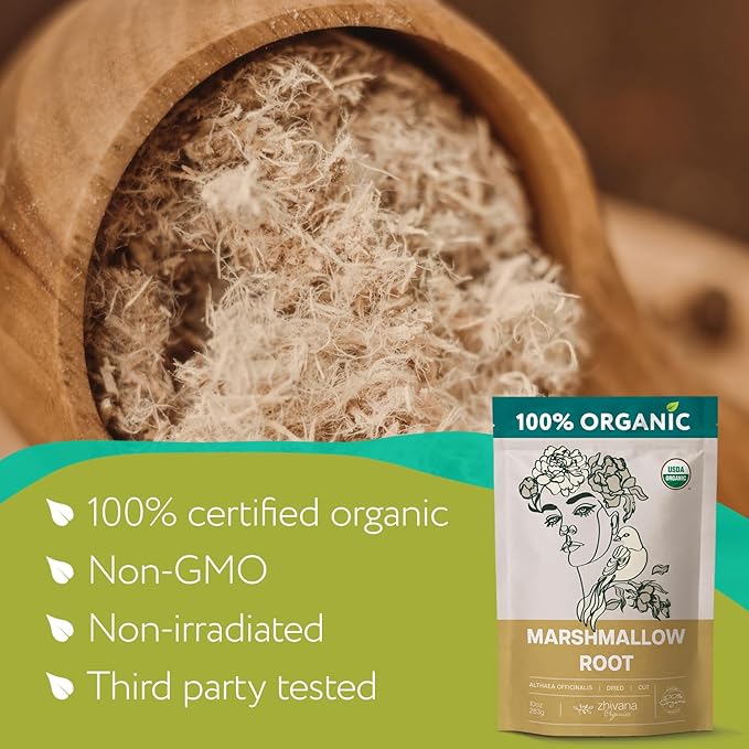Marshmallow Root Tea Organic (10oz.) - Marshmellow Root Herb (Althaea Officinalis) - Tea for Throat Coat, Cough, Gut Lining - Contains Mucilage