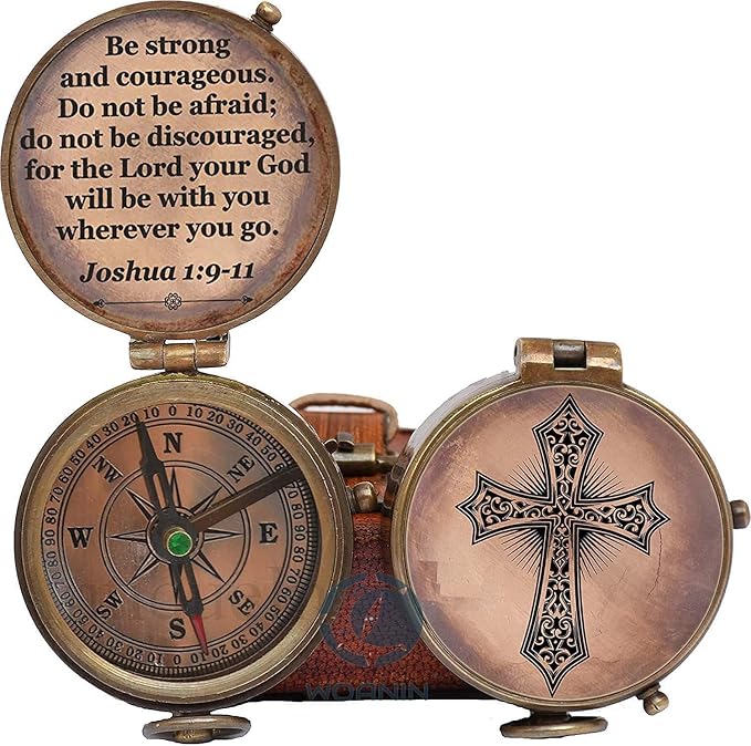 Baptism Gift Personalized Keepsake Compass Engraved Cross and Be Strong and Courageous, Confirmation Gift Ideas, Gift of Faith. Missionary