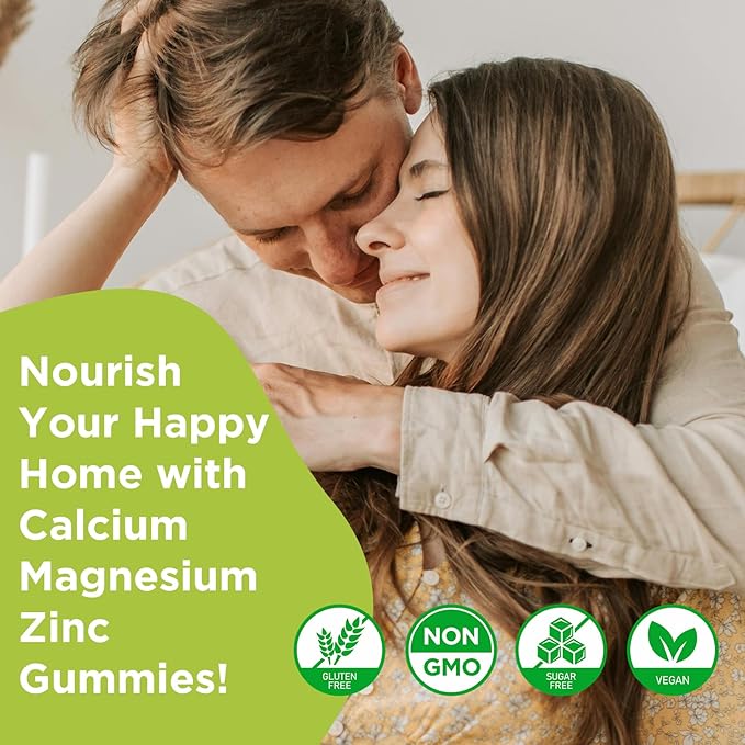 Calcium Magnesium Zinc Supplement with Vitamin D3, Sugar Free Calcium Gummies for Women Men, High Potency Magnesium Gummies for Bone & Muscle & Immune Health, Mixed Flavors - 120 Count