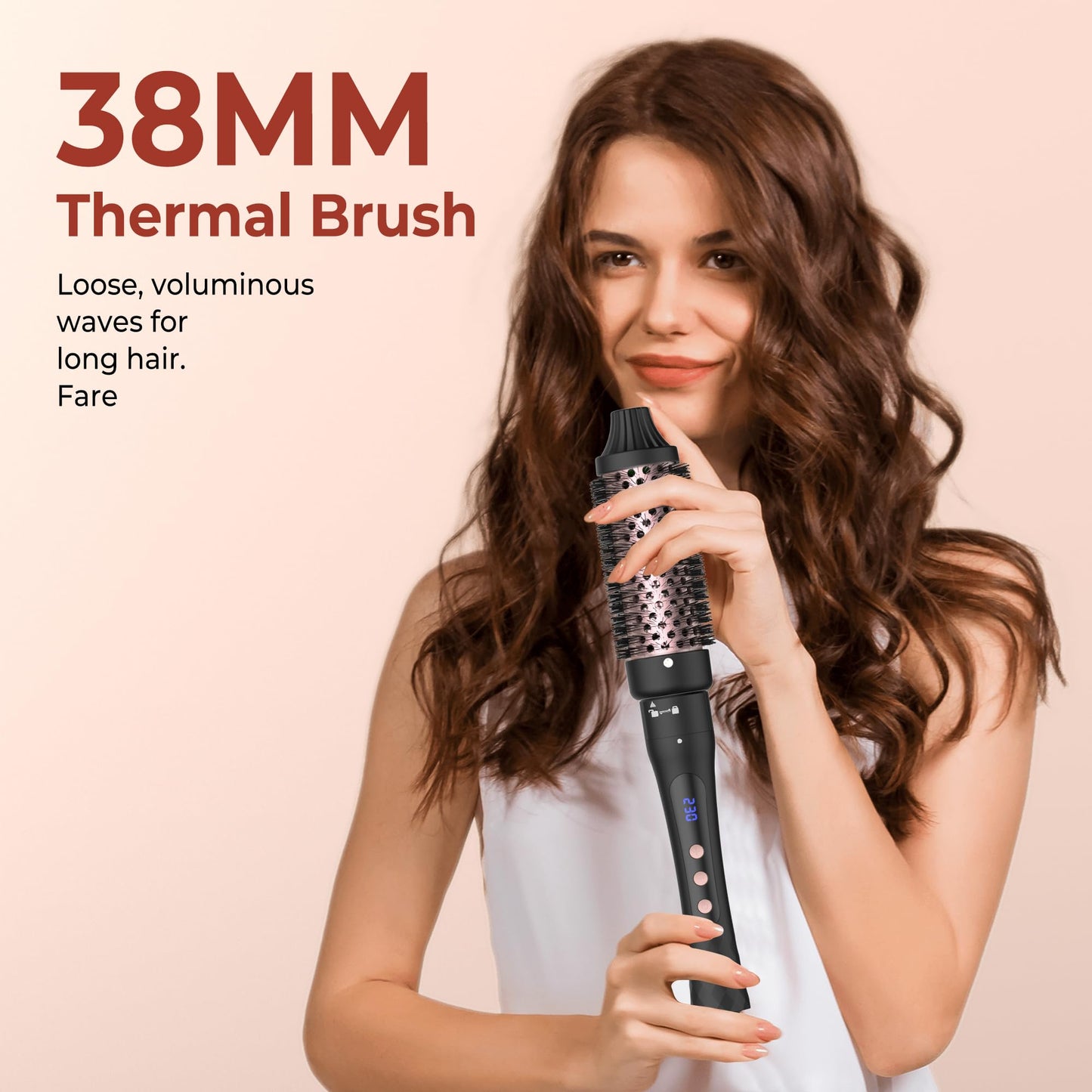 4 in 1 Thermal Brush Curling Iron Set, 25mm & 32mm Curling Wand Set and 32mm & 38mm Thermal Brush Hair Tool, 14 Temp Heating Setting Thermal Round Brush, Interchangeable Hair Curler 110-240V