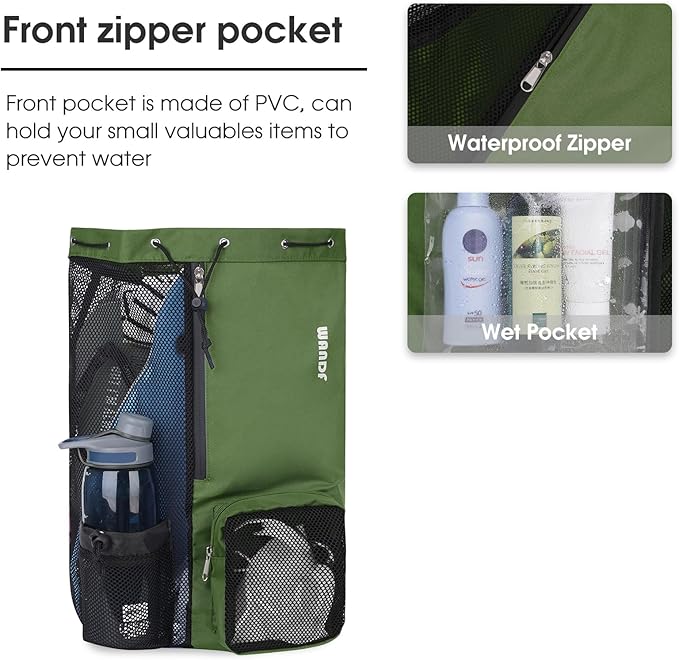 WANDF Swim Bag Mesh Drawstring Backpack with Wet Pocket for Swimming, Gym, and Workout Gear