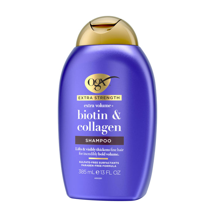 OGX Thick & Full + Biotin Collagen Extra Strength Volumizing Shampoo with Vitamin B7 Hydrolyzed Wheat Protein for Fine Hair. Sulfate-Free Surfactants Thicker, Fuller Hair, 13 Fl Oz