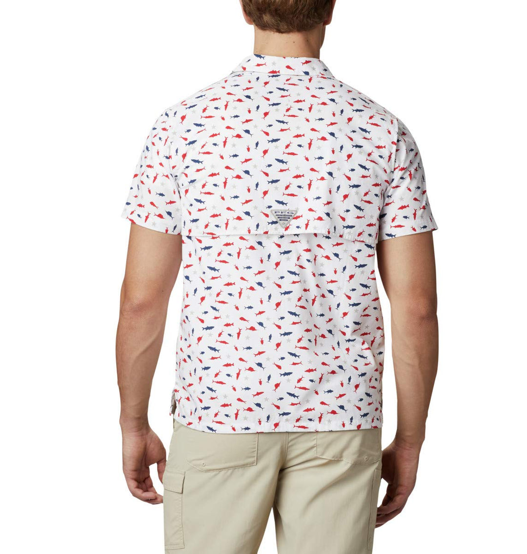 Columbia Men's Standard Trollers Best Short Sleeve Shirt, White Americana Print, X-Large