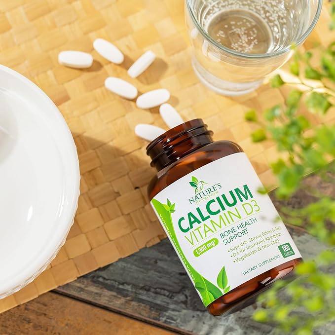Calcium Supplement with Vitamin D - 1200 mg Calcium Carbonate with 1600 IU of D3 Vitamins - Supports Bone Strength, Teeth & Immune System - Natural & Easily Absorbable for Women & Men - 180 Tablets