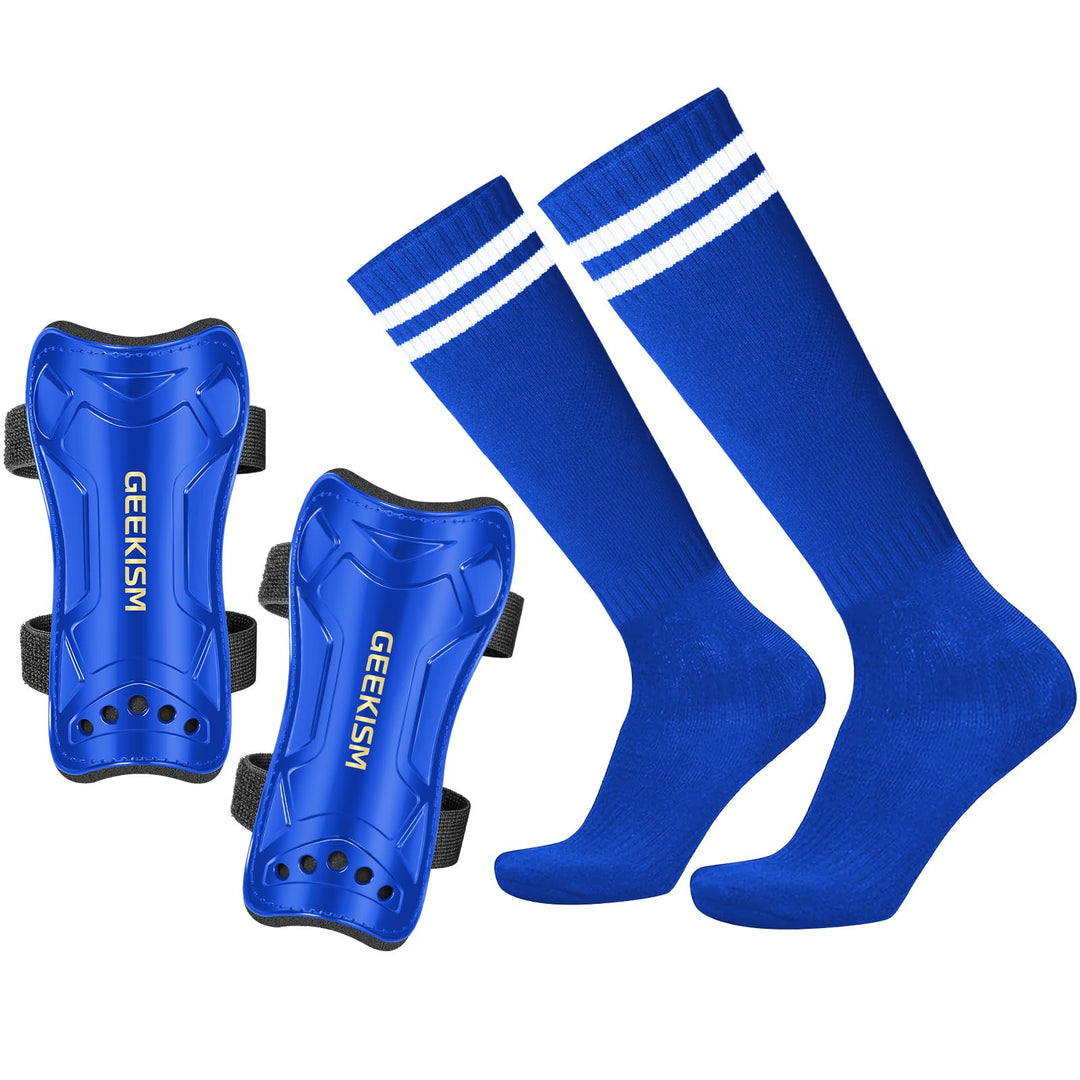 Geekism Soccer Shin Guards for Youth Kids Toddler, Protective Soccer Shin Pads & Socks Equipment - Football Gear for 3 5 4-6 7-9 10-12 Years Old Children Teens Boys Girls (Blue, Small)