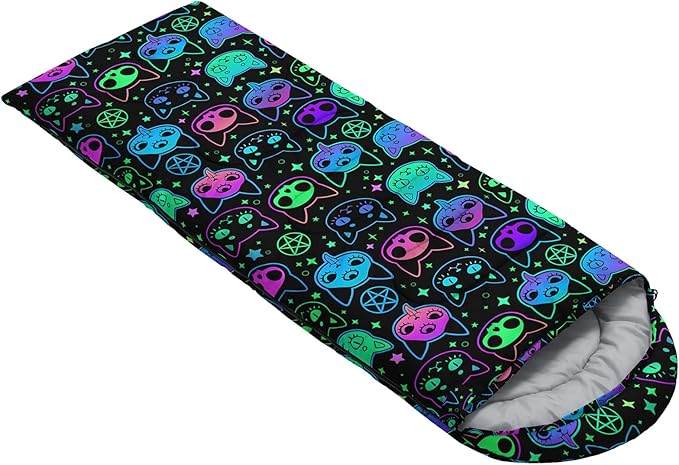 Axolotl Colorful Cats 3 Season Sleeping Bag for Kids, Girls, Teens - Warm and Cool Weather Pet Animal Theme, Waterproof Lightweight for Traveling, Outdoors Camping Equipment
