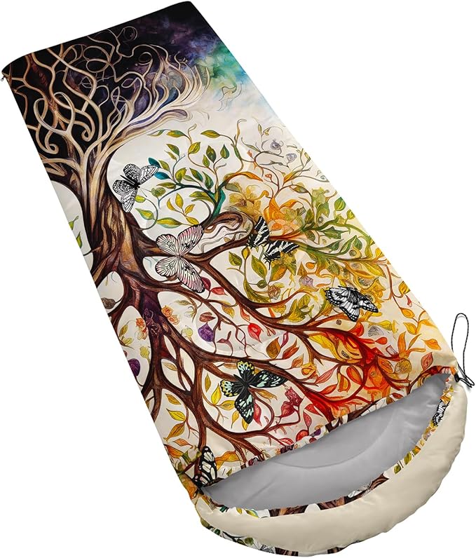 AILONEN Kids Floral Cat Camping Sleeping Bags,Lightweight & Waterproof,3 Season Warm & Cool Weather,Kawaii Kitten Sleeping Bags for Girls Adults,Travelling,Outdoors