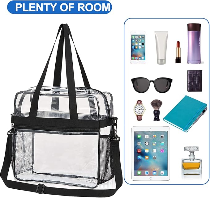USPECLARE Clear Tote Stadium Approved, Security Travel & Gym Clear Bag for Work Sports Games Concerts