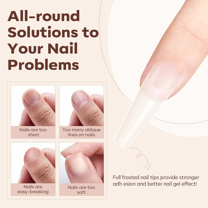 Modelones Long Coffin Nail Tips Fake Nails Gel Tips Full Matte Cover More Friction for Acrylic Professional Extension Gel Manicure Art Design 10 Sizes