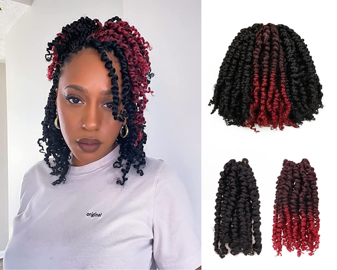 6 Inches 9 Packs Passion Twist Crochet Hair-Mixed Color Combo Pack(7 packs 1B+2 packs T1B/BUG),Pre-twisted Pre Looped Soft&Bouncy Synthetic Braided Hair Extensions For Black Women(6"-9 Packs,1B+TBUG)