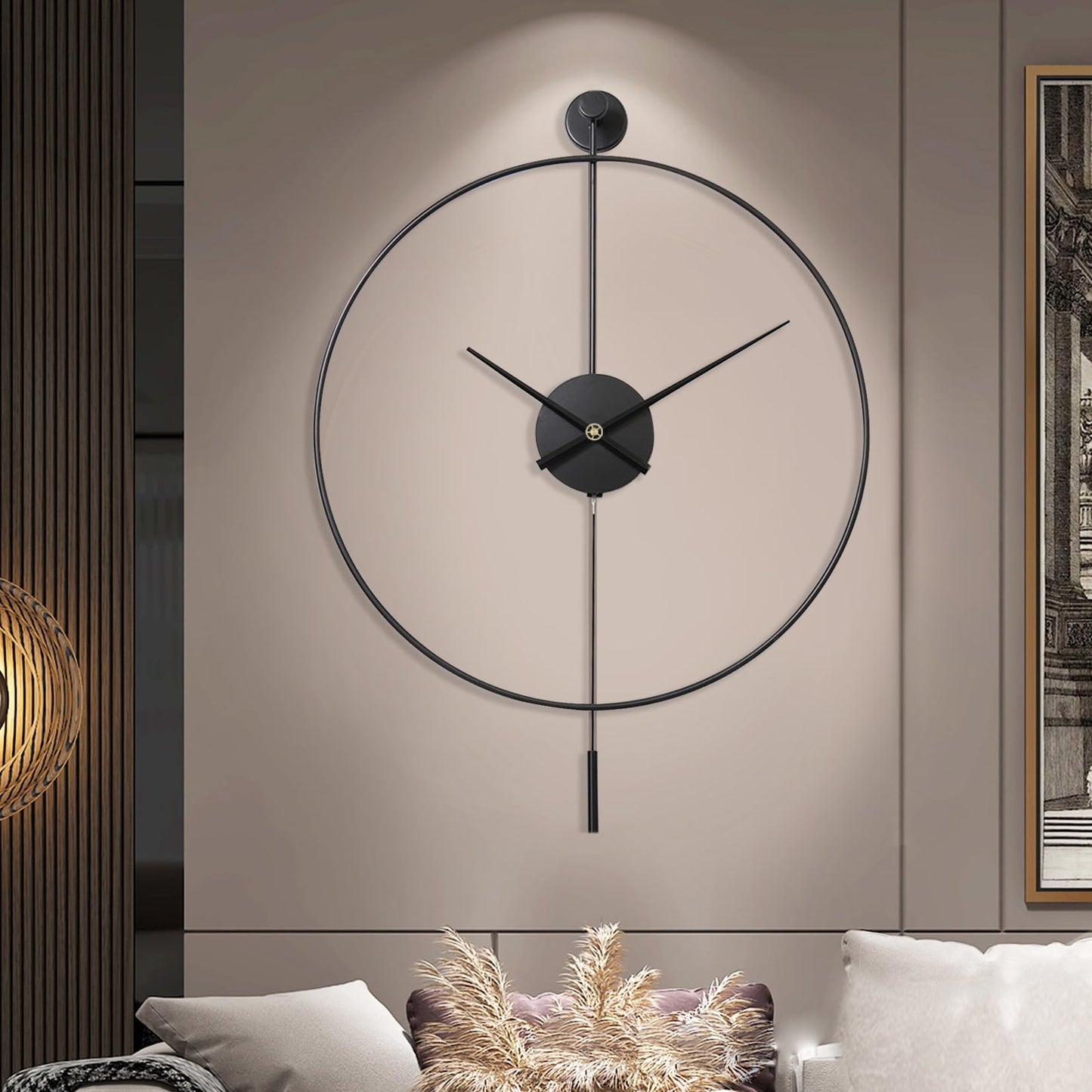 Classical Large Decorative Wall Clock with Pendulum, Modern Non-Ticking Silent Metal Wall Clocks for Living Room, Bedroom, Study, Office,20‘’