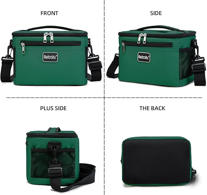 BEIMILY Lunch Box for Men/Women,Small Insulated Lunch Bag,Reusable LunchBox for work Picnic Beach,Leakproof Soft Cooler Tote Bag Organizer with Adjustable Shoulder Strap for Adults(Blackish Green)