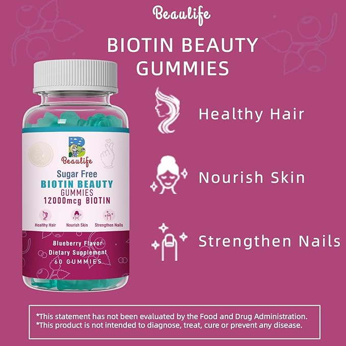 Biotin Collagen Gummies, Hair Skin and Nails,for Women & Men, Biotin, Chlorophyl, Collagen, Biotin Supplement, 60 Gummy Bears