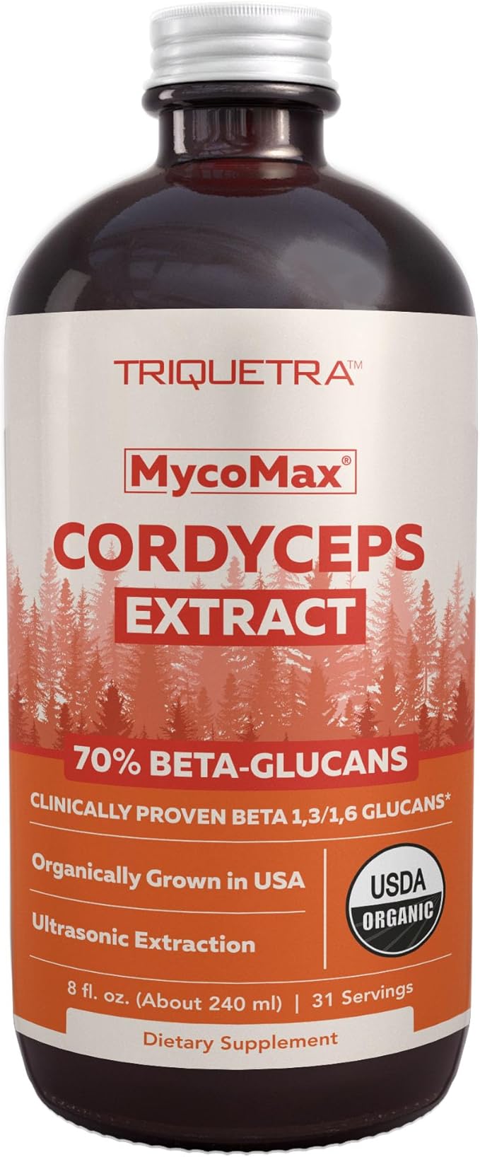 Organic Cordyceps Mushroom Extract - 70% Beta Glucans - Highest Active Nutrient Levels, Max Potency Cordyceps Tincuture, US Grown + Ultrasonic Extraction - Performance, Immunity and Energy - 8 oz.