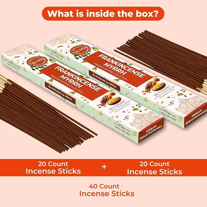 Frankincense and Myrrh Incense Sticks - Total 40 Insence-Sticks - Dual Pack of 20 Insense - Inciensos - Inscents - Natural Non Toxic Ingredients - Incents - Incence - Inscense - Insents