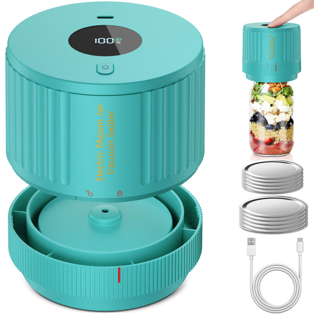 LOVE MOMENT Electric Mason Jar Vacuum Sealer Kit for Wide Mouth and Regular Mouth Mason Jar - Green