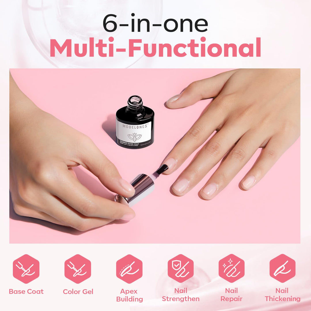 Builder Gel | Jelly Pink 6-In-1 Rubber Base Coat for Fragile Nails