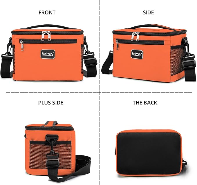 BEIMILY Lunch Box for Men/Women,Small Insulated Lunch Bag,Reusable LunchBox for work Picnic Beach,Leakproof Soft Cooler Tote Bag Organizer with Adjustable Shoulder Strap for Adults(Orange)