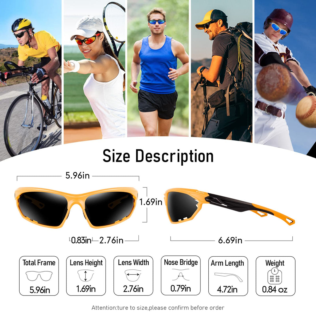 BIRCEN Polarized Sport Sunglasses for Men - Women UV Protection Shades for Motorcycle Golf Baseball Cycling Fishing Driving