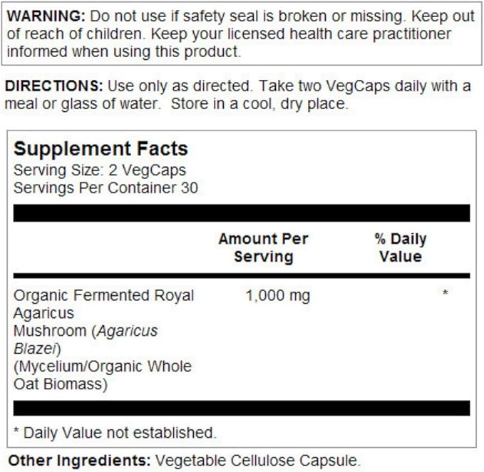 SOLARAY Fermented Royal Agaricus Mushroom 500 mg | 60 VegCaps