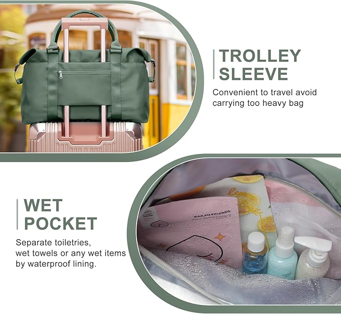 Womens travel bags, weekender carry on for women, sports Gym workout duffel bag, overnight shoulder Bag fit 15.6 inch Laptop (Large, Olive Green)