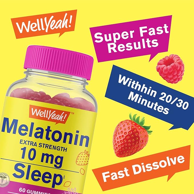 Melatonin 10mg Gummies - 2 Month Supply - Natural Sourced Flavor, Drug-Free Gummy Supplement - Gluten and Gelatin Free, Vegetarian - 60 Gummies