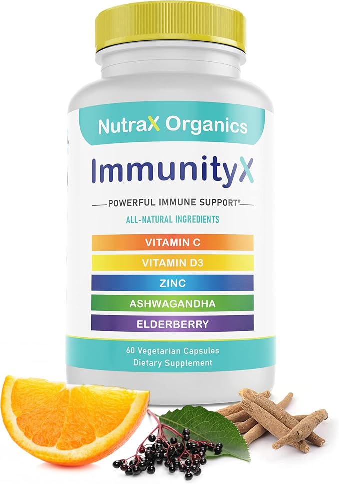 All-in-One Organic Immune Support Supplement 60 Vegan Capsules - Elderberry 500mg, Ashwagandha 500mg, 400mg Vitamin C and Zinc - Vitamin D3 - Immune Boosters for Adults