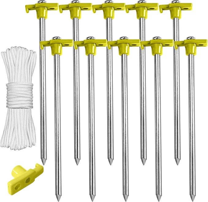 ABCCANOPY Tent Stakes 16" Camping Tent Stakes, 10pc-Pack (Yellow)