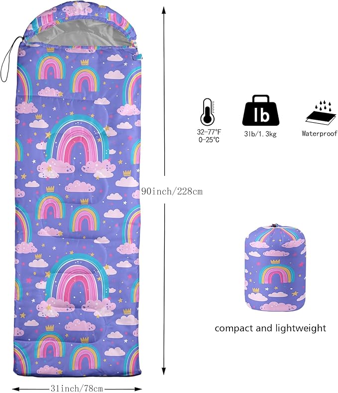 AILONEN Kids Floral Cat Camping Sleeping Bags,Lightweight & Waterproof,3 Season Warm & Cool Weather,Kawaii Kitten Sleeping Bags for Girls Adults,Travelling,Outdoors