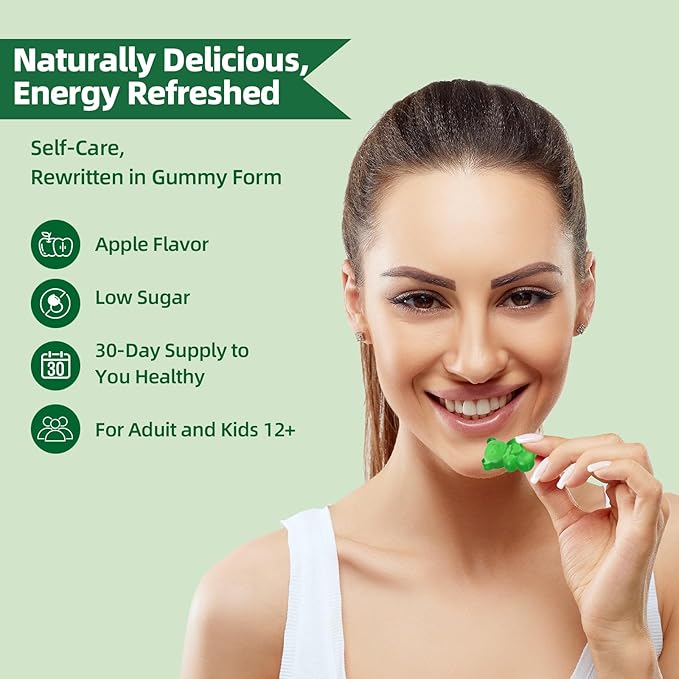 Super Greens Gummies for Women - Daily Vitamins Supplement with 20+ Nutrients, Vitamins and Minerals, Immune Support, Digestive Health, Energy Boost, Natural Green Apple Flavor, 60 Gummies