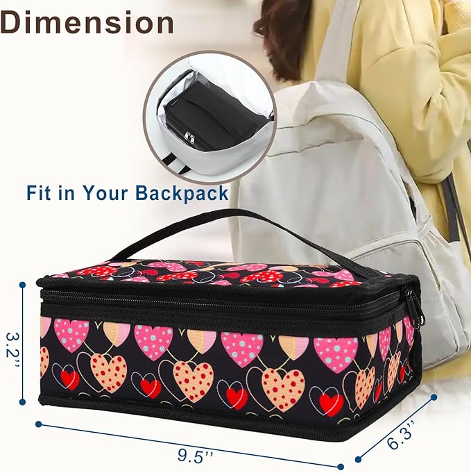 FlowFly Small Lunch box Insulated Soft Bag Mini Cooler Back to School Thermal Meal Tote Kit for Kids, Girls, Boys,Women,Men, Heart