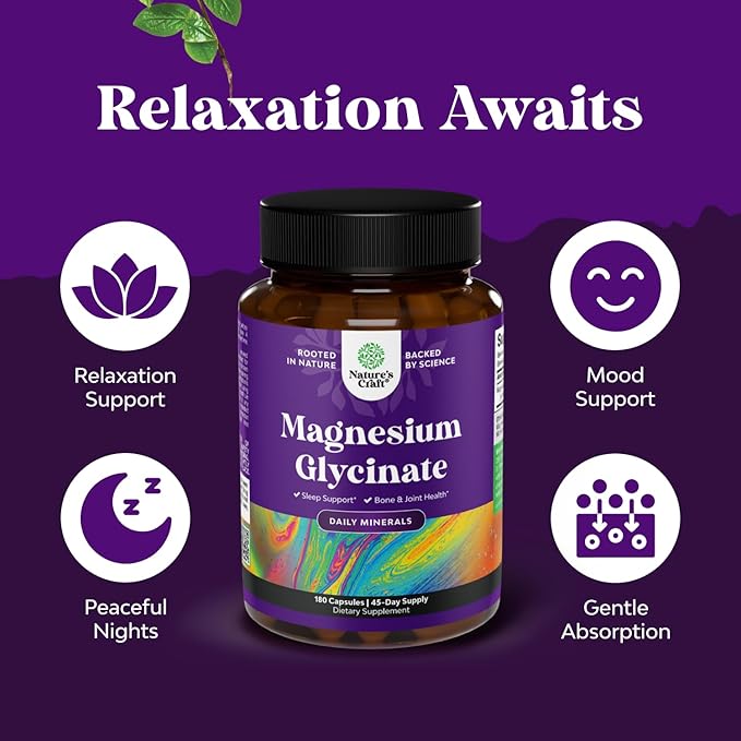 Pure Magnesium Glycinate 400mg Per Serving - Vegan High Absorption Chelated Magnesium Capsules for Women & Men with Elemental 400mg for Mood Sleep and Relaxation Support - 45 Servings