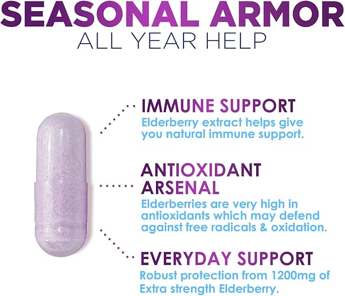 Elderberry Immune Support Extract Capsules - Daily Immune Support for Adults with Natural Sambucus Black Elderberry Antioxidant - No Sugar & Gluten Free Vitamin, Non-GMO Supplement - 60 Capsules