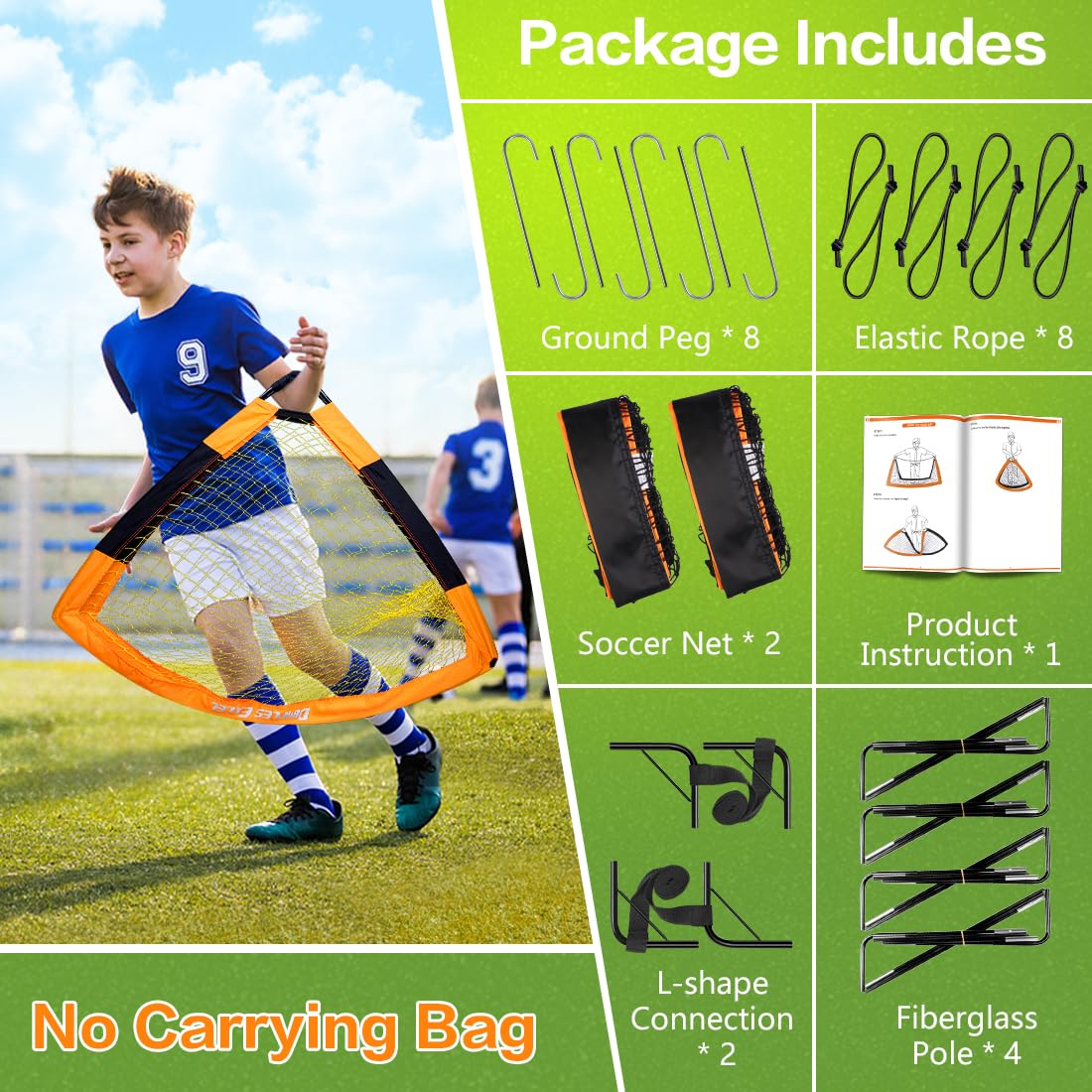 Dimples Excel Soccer Goals Kids Soccer Net for Backyard (4x3 FT 2 Set, Orange Black)