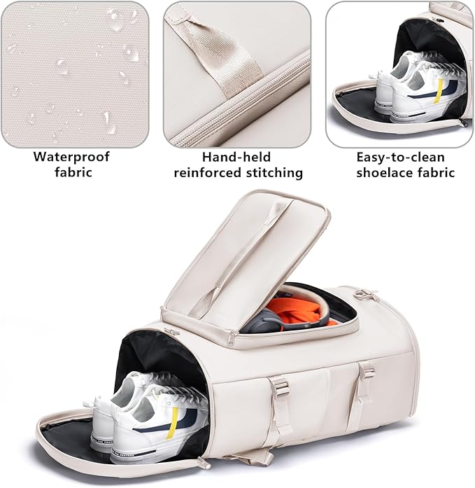 MIYCOO Gym Bag with Shoes Compartment and Wet Pocket - Sports Duffle for Men and Women, Travel Backpack Weekender Overnight Bag Beige