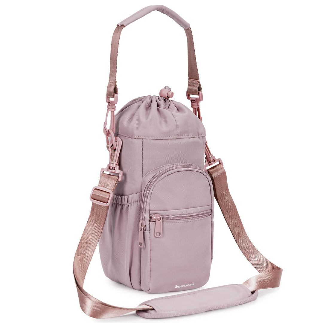 sportsnew Water Bottle Holder with Strap 32oz 40oz Insulated Water Bottle Carrier Sling Bag with Phone Pocket Water Bottle Sleeve for Walking Hiking, Pink, Patent Pending