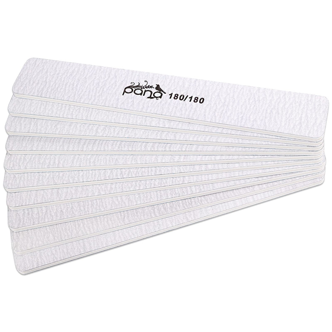 10pcs - PANA Jumbo Double-Sided Emery Nail File for Manicure, Pedicure, Natural, and Acrylic Nails - Zebra (Grit 180/180)