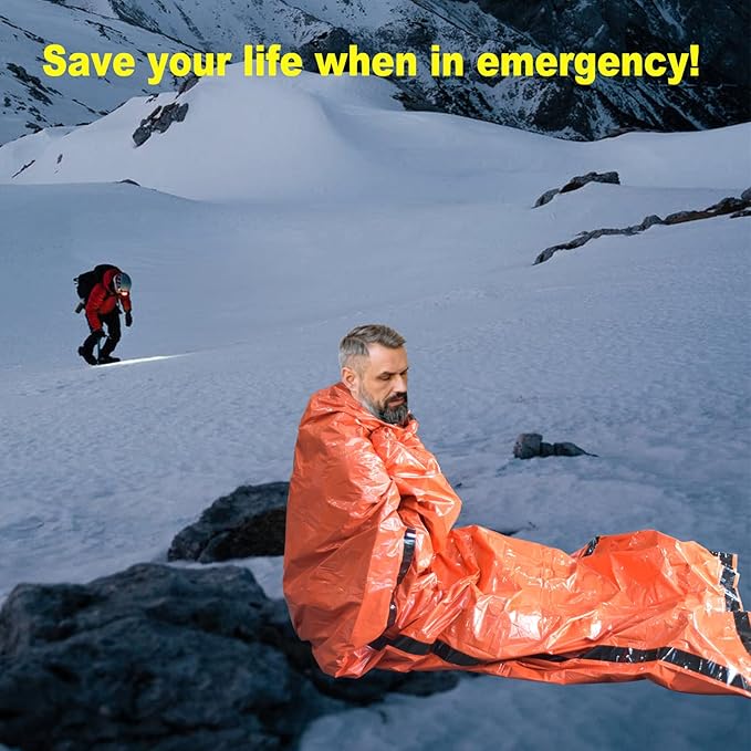 4 Pack Emergency Bag Survival Bivvy Sack with Whistles, Lightweight Portable Emergency Supplies for Outdoor Camping Hiking Keep Warm After Earthquakes, Hurricanes Disasters